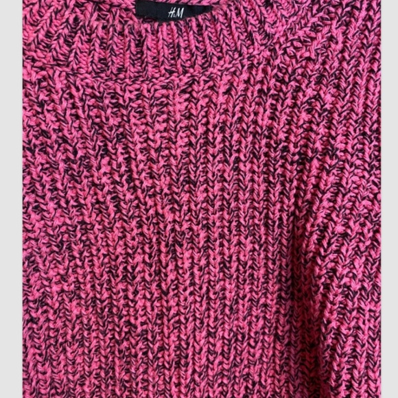 H&M Sweater Women Small Pink black speckled Crew Neck crop Pullover Long Sleeve - Picture 3 of 4